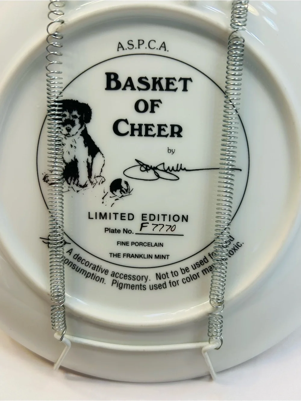 Franklin Mint Vintage Plate “Basket of Cheers” with signature and serial number